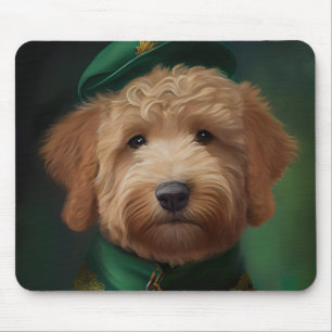 Goldendoodle Hund in St. Patrick's Day Dress Mousepad
