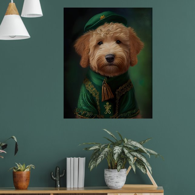 Goldendoodle Hund in St. Patrick's Day Dress Poster (Wohnzimmer 1)