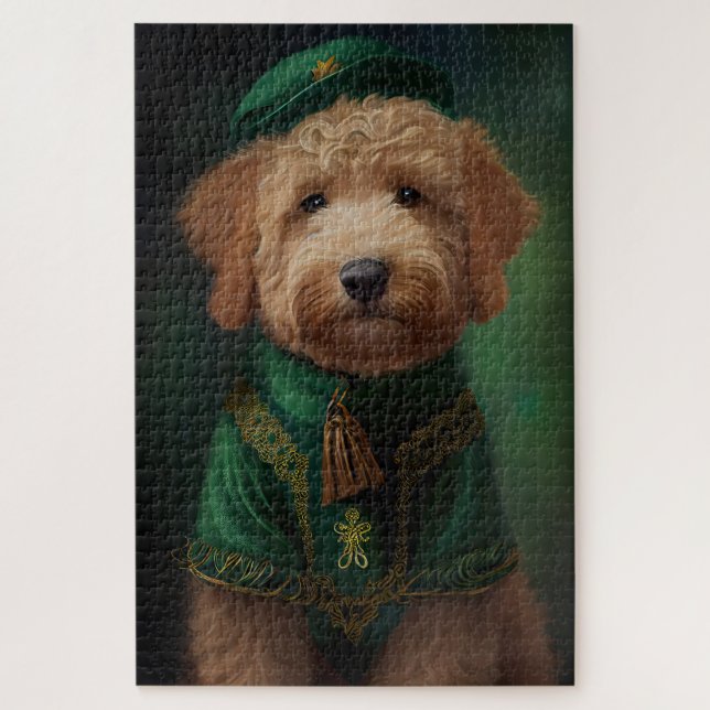 Goldendoodle Hund in St. Patrick's Day Dress Puzzle (Vertikal)