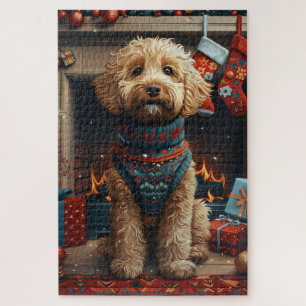 Goldendoodle-Hund mit Weihnachtsgeschenken am Kami Puzzle