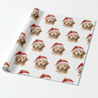 Goldendoodle Hund mit Weihnachtsmannmütze Geschenkpapier