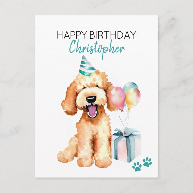 Goldendoodle Hund Personalisiert Happy Birthday Postkarte (Vorderseite)