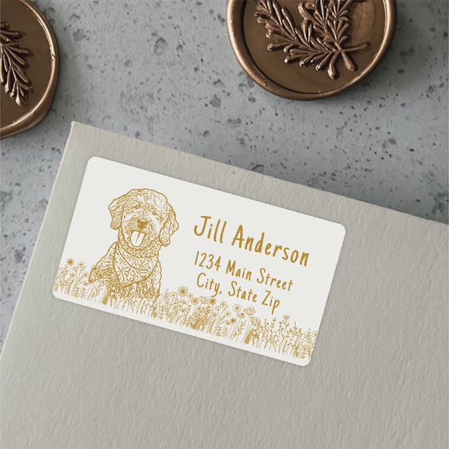 Goldendoodle Hund Personalisiert Zeichn Adressaufkleber (Von Creator hochgeladen)