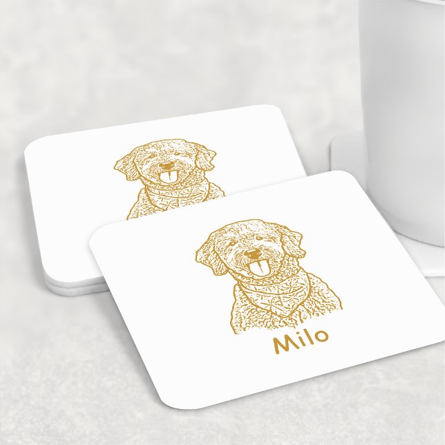 Goldendoodle Hund Personalisiert Zeichn Rechteckiger Pappuntersetzer (Von Creator hochgeladen)