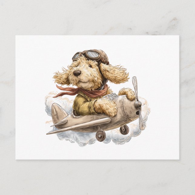 Goldendoodle Hund Pilot Flugzeug Postkarte (Vorderseite)