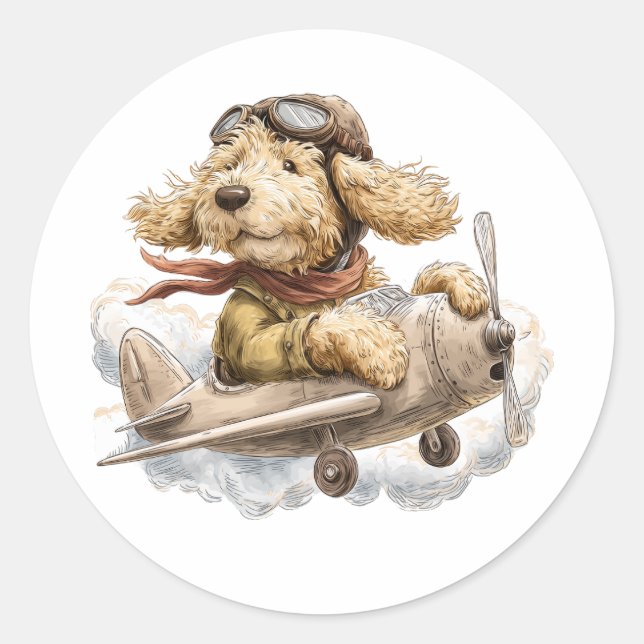 Goldendoodle-Hund Pilot-Flugzeug Runder Aufkleber (Vorderseite)