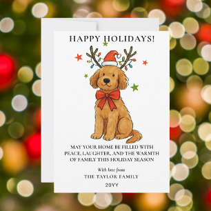 Goldendoodle Hund Rentiere Geweih Welpe Weihnachte Feiertagskarte