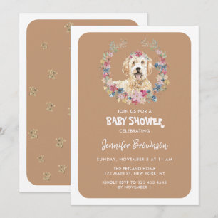 Goldendoodle Hund Rustikale Blumen Einladung
