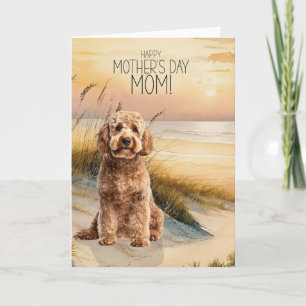 Goldendoodle Hund Sonnenuntergangsstrand Muttertag Feiertagskarte