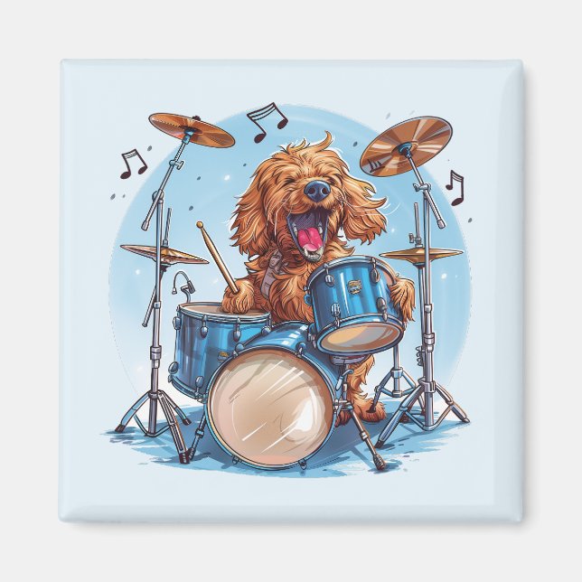 Goldendoodle Hund spielt Schlagzeug Magnet (Vorne)