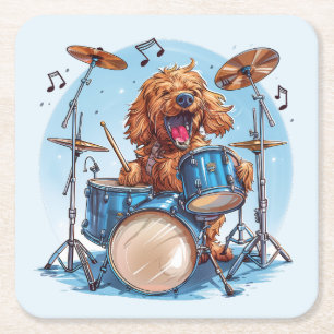 Goldendoodle Hund spielt Schlagzeug Rechteckiger Pappuntersetzer