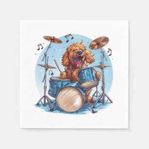 Goldendoodle Hund spielt Schlagzeug Serviette