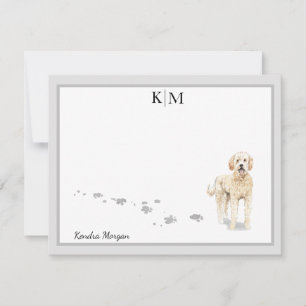 Goldendoodle Hund Stehend Grau-Border Monogramm Mitteilungskarte