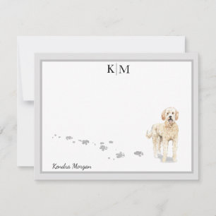 Goldendoodle Hund Stehend Grau-Grenz-Monogramm Mitteilungskarte