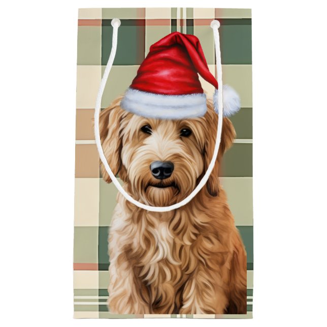 Goldendoodle Hund und Karierte Weihnachten Kleine Geschenktüte (Vorderseite)