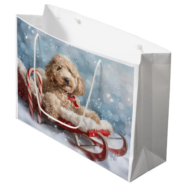 Goldendoodle Hund Weihnachten Große Geschenktüte (Vorderseite Schrägansicht)