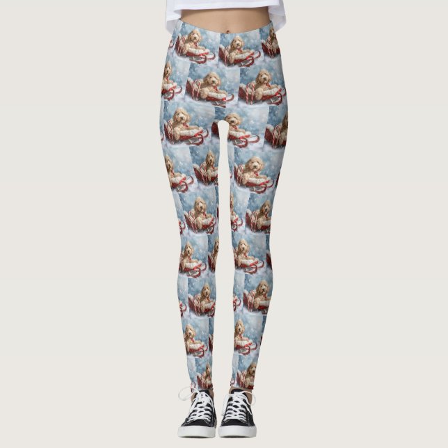 Goldendoodle Hund Weihnachten Leggings (Vorderseite)