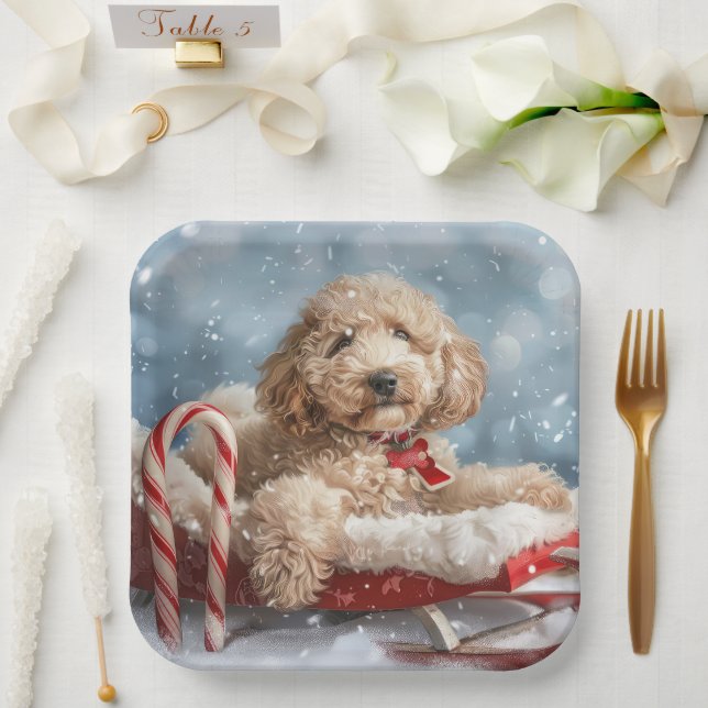 Goldendoodle Hund Weihnachten Pappteller (Hochzeit)