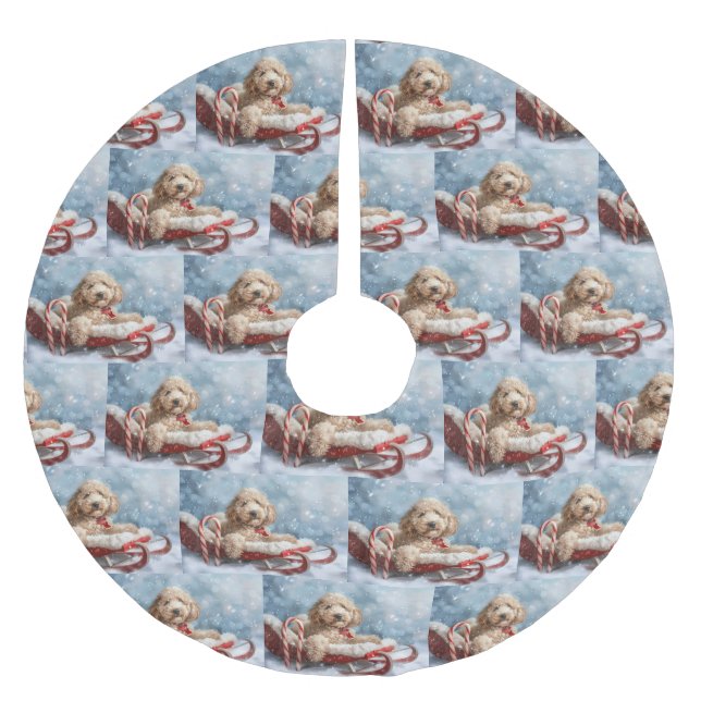 Goldendoodle Hund Weihnachten Polyester Weihnachtsbaumdecke (Vorderseite)