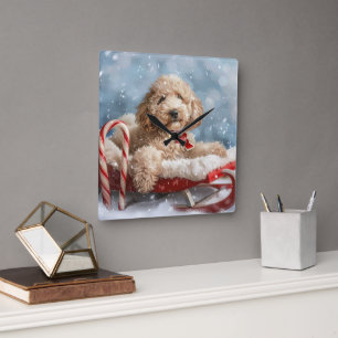 Goldendoodle Hund Weihnachten Quadratische Wanduhr