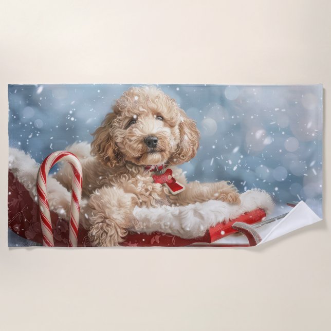 Goldendoodle Hund Weihnachten Strandtuch (Vorderseite)