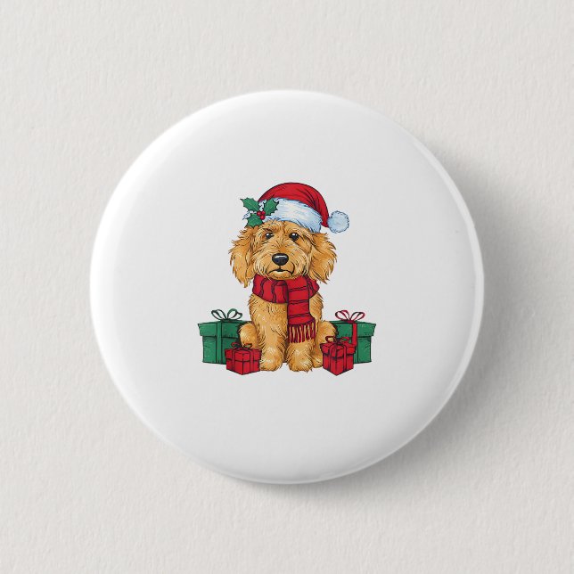 Goldendoodle Hund Weihnachtsfeier Santa Dog X Button (Vorderseite)