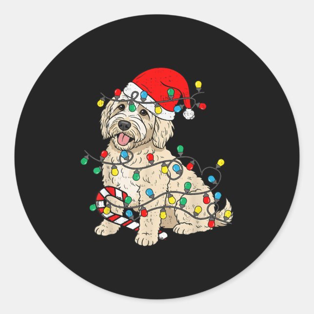 Goldendoodle Hund WeihnachtsLICHT Weihnachtsleute  Runder Aufkleber (Vorderseite)