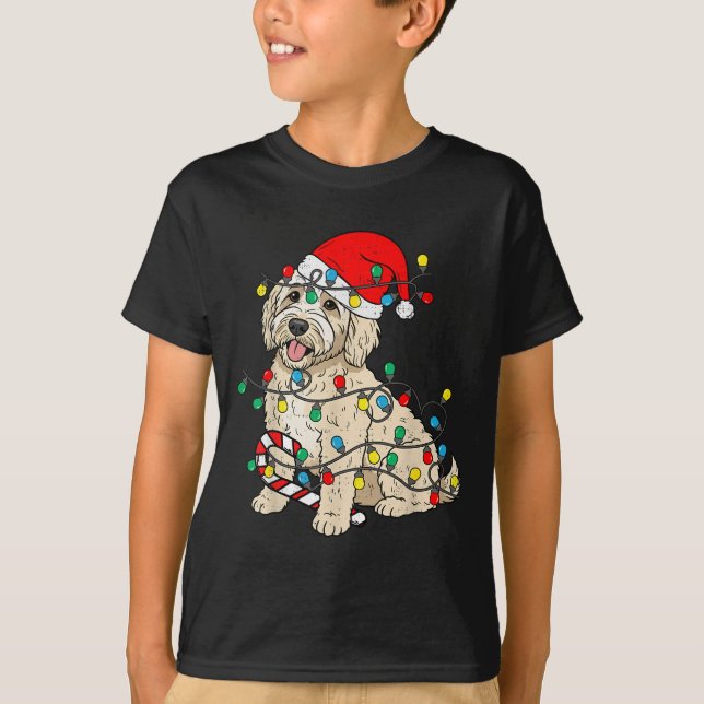 Goldendoodle Hund WeihnachtsLICHT Weihnachtsleute  T-Shirt (Vorderseite)