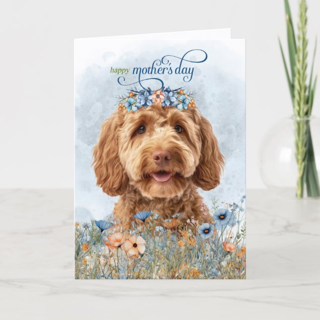 Goldendoodle Hund Wildblumen Muttertag Feiertagskarte (Vorderseite)