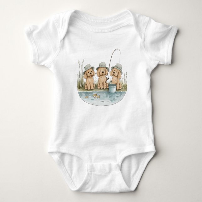 Goldendoodle Hunde Fischen Baby Strampler (Vorderseite)