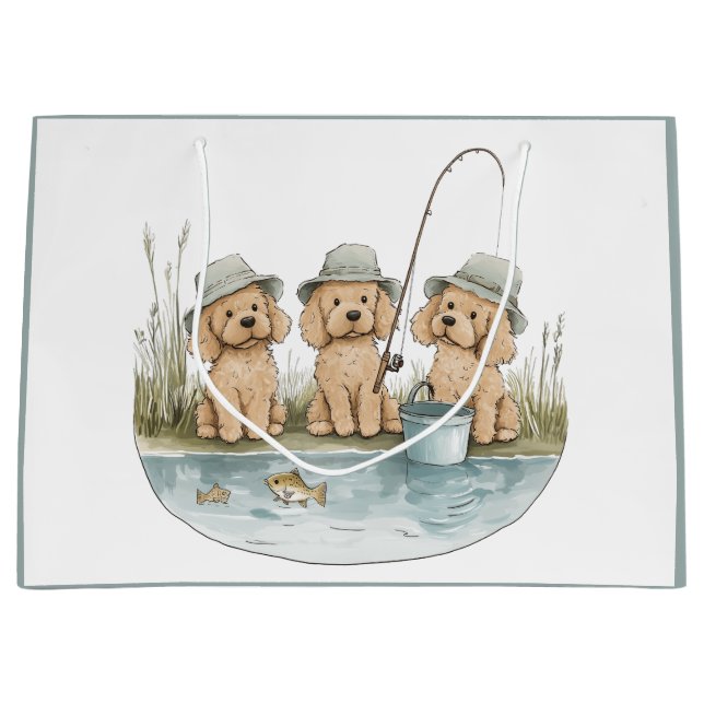 Goldendoodle Hunde Fischen Große Geschenktüte (Vorderseite)