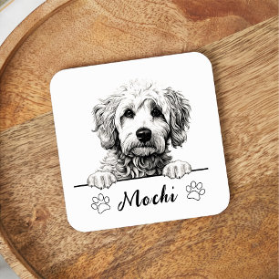 Goldendoodle Hunde Hand Zeichnend Personalisiert Rechteckiger Pappuntersetzer