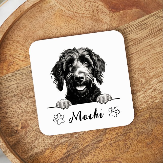 Goldendoodle Hunde Hand Zeichnend Personalisiert Rechteckiger Pappuntersetzer (Von Creator hochgeladen)