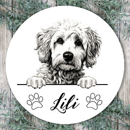 Goldendoodle Hunde Hand Zeichnend Personalisiert Runder Aufkleber