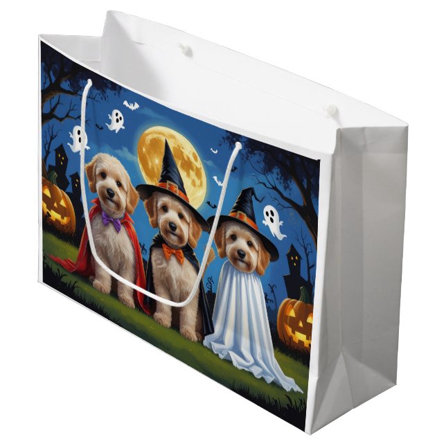 Goldendoodle Hunde Pumpkin Halloween Funny Große Geschenktüte (Vorderseite Schrägansicht)