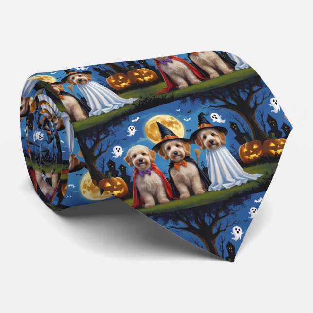 Goldendoodle Hunde Pumpkin Halloween Funny Krawatte (Gerollt)