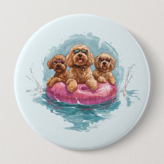 Goldendoodle Hunde Sommer Ananas Pool Float Button (Vorderseite)