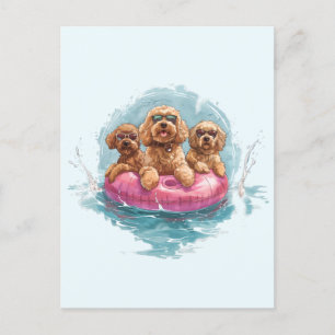Goldendoodle Hunde Sommer Ananas Pool Float Postkarte