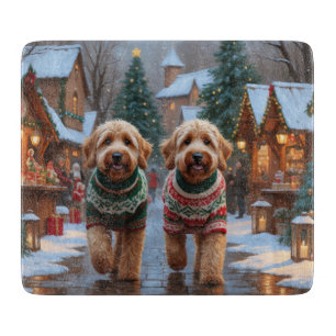 Goldendoodle Hunde Weihnachten Schnee Urlaub Schneidebrett