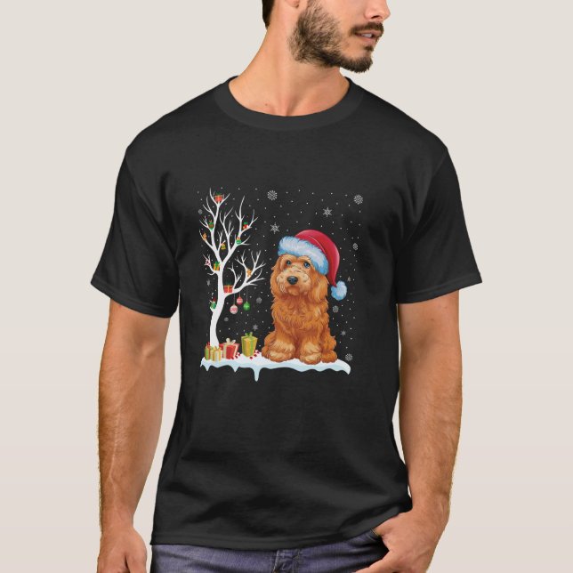 Goldendoodle Hunde Weihnachtsmannmütze Festlicher  T-Shirt (Vorderseite)
