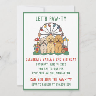 Goldendoodle Hunde zum Geburtstag im Karneval Einladung