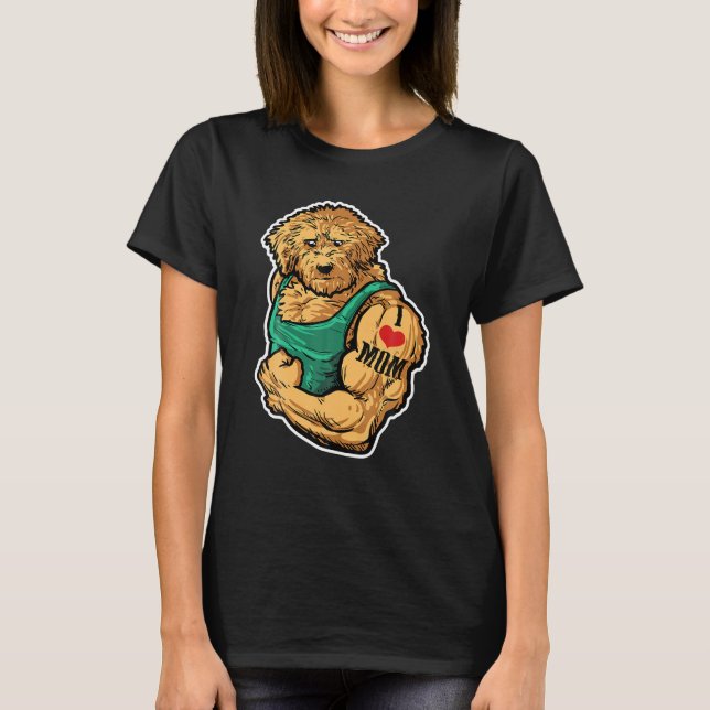 Goldendoodle I Liebe Mama Tattoo Dog Workout Fitne T-Shirt (Vorderseite)