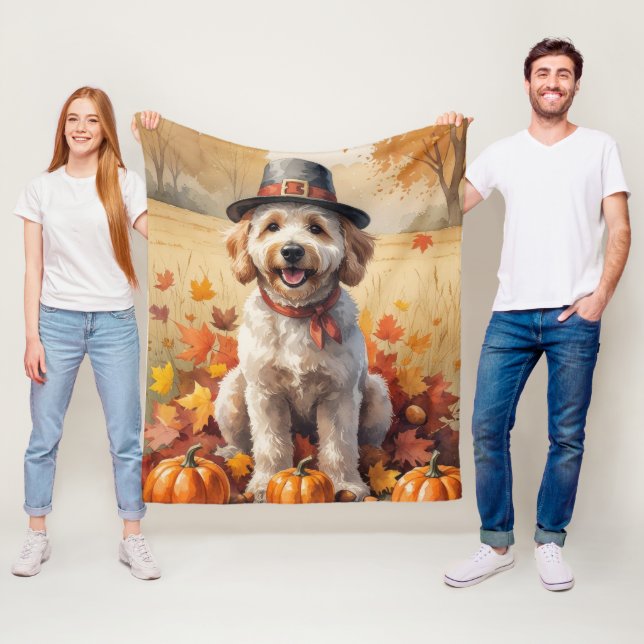 Goldendoodle im Herbst belebt Erntedank Kunst Fleecedecke (Beispiel)