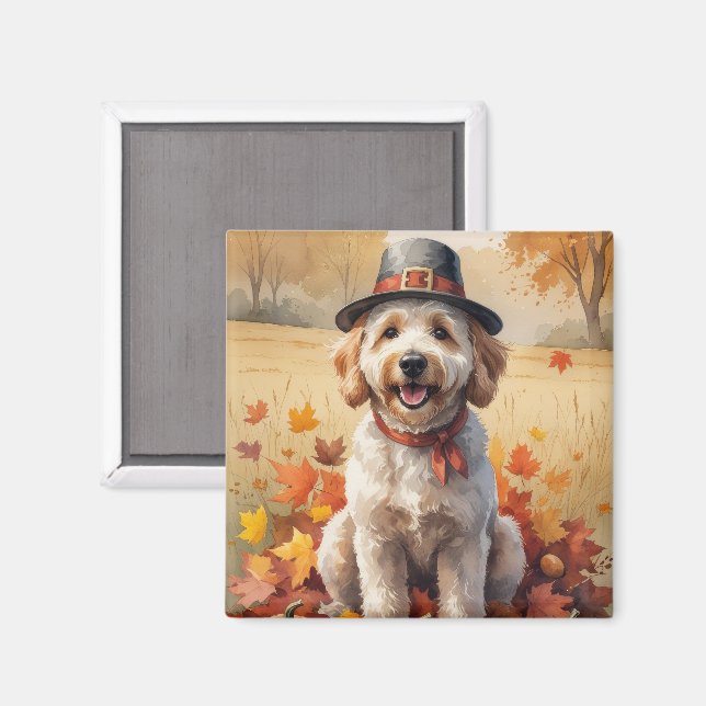 Goldendoodle im Herbst belebt Erntedank Kunst Magnet (Vorderseite/Rückseite)