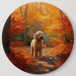 Goldendoodle im Herbst Leaves Fall Inspiriert Button