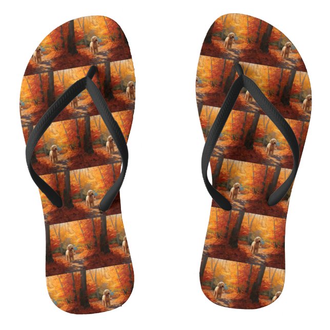 Goldendoodle im Herbst Leaves Fall Inspiriert Flip Flops (Fußbett)