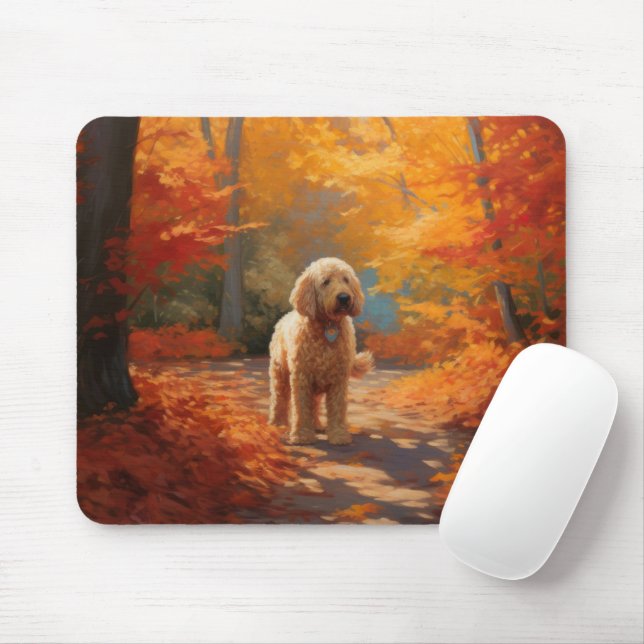 Goldendoodle im Herbst Leaves Fall Inspiriert Mousepad (Mit Mouse)
