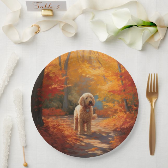 Goldendoodle im Herbst Leaves Fall Inspiriert Pappteller (Hochzeit)
