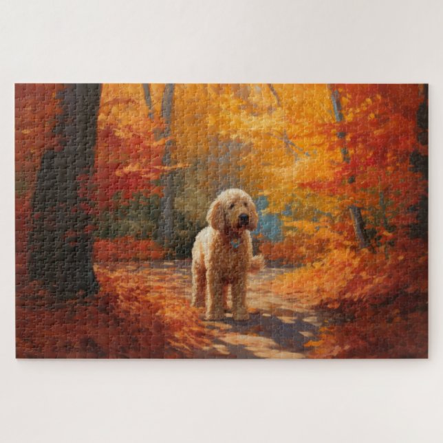 Goldendoodle im Herbst Leaves Fall Inspiriert Puzzle (Horizontal)