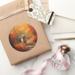 Goldendoodle im Herbst Leaves Fall Inspiriert Runder Aufkleber